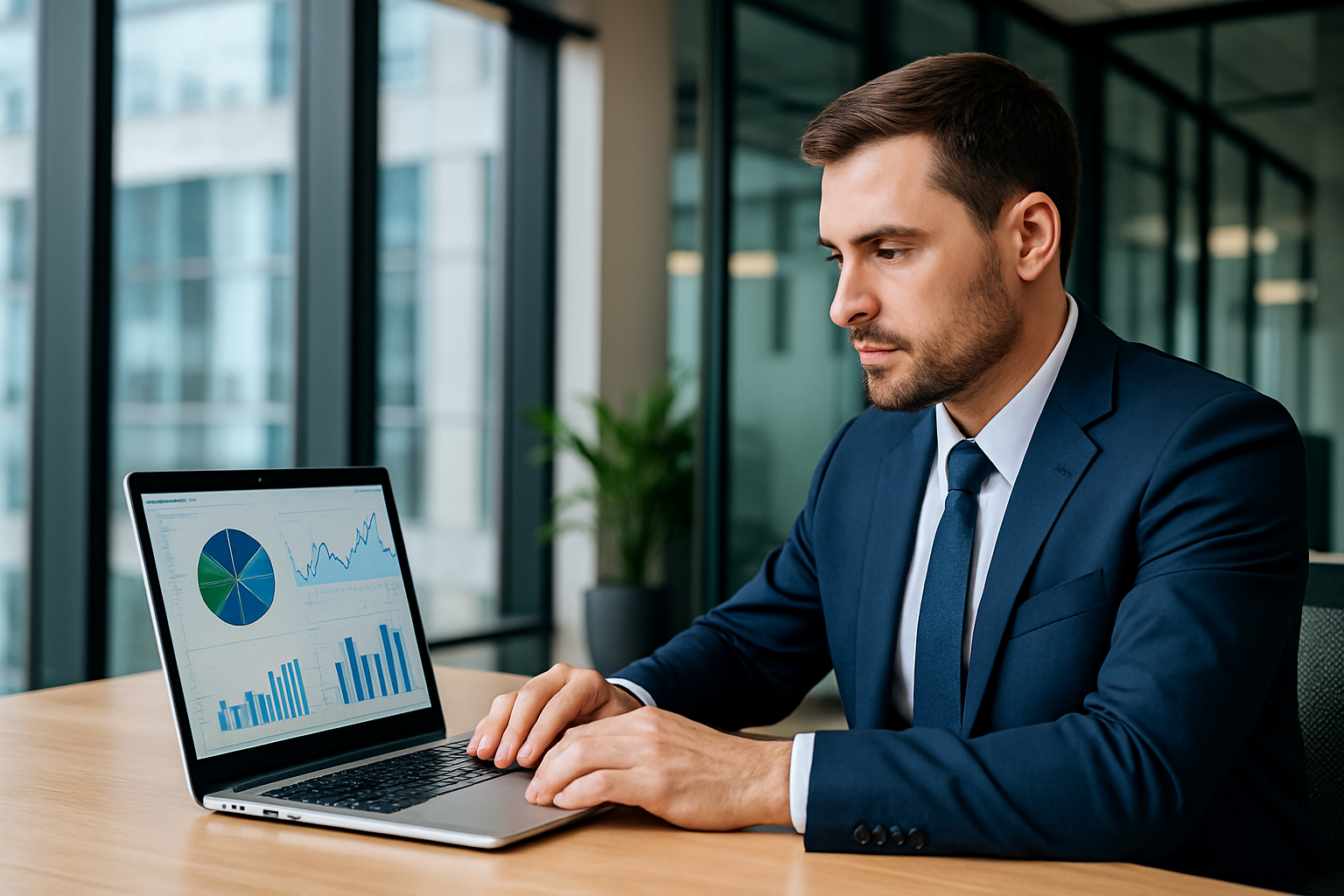 Business professional with charts